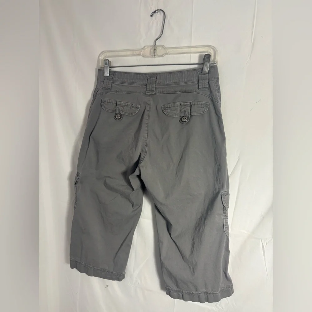 Gray Granola Grunge Mid Rise Wide Leg Baggy Capri Cargo Pants Size S-M - Picture 10 of 16